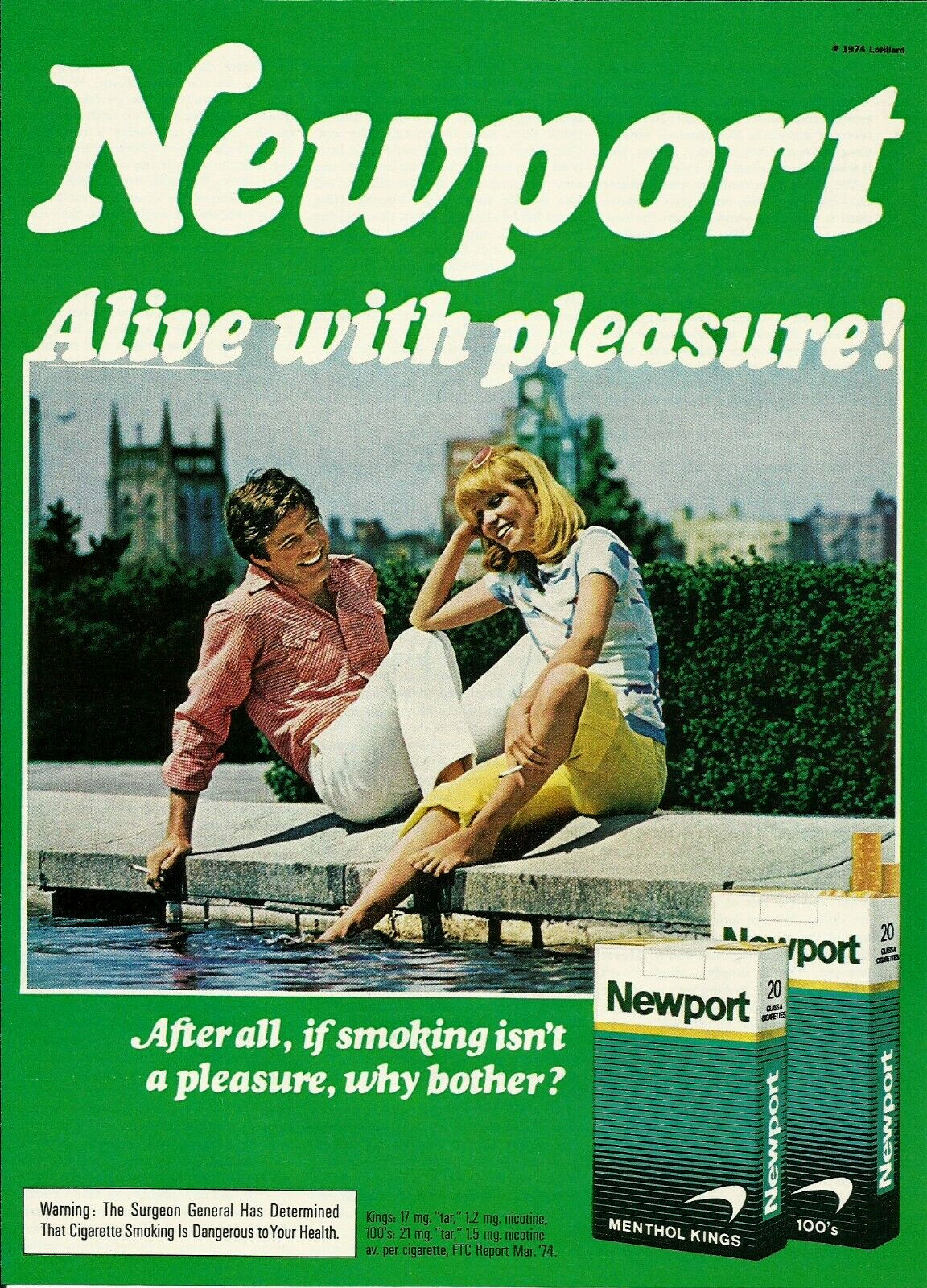 1974 Newport Menthol Cigarettes Poolside Couple vintage Print Ad Advertisement