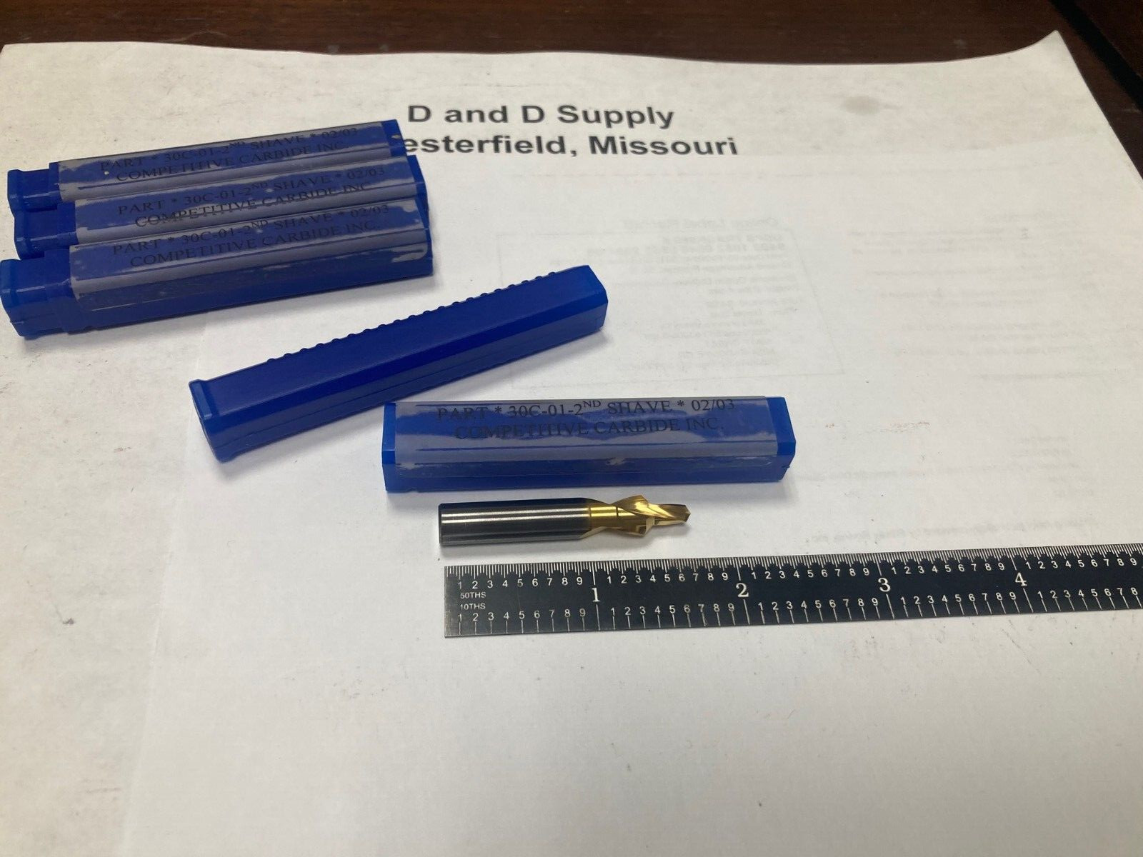 Lot of 4, .146" x .282" Carbide Combined Drill & Countersinks, 1-3/4" OAL, TiN
