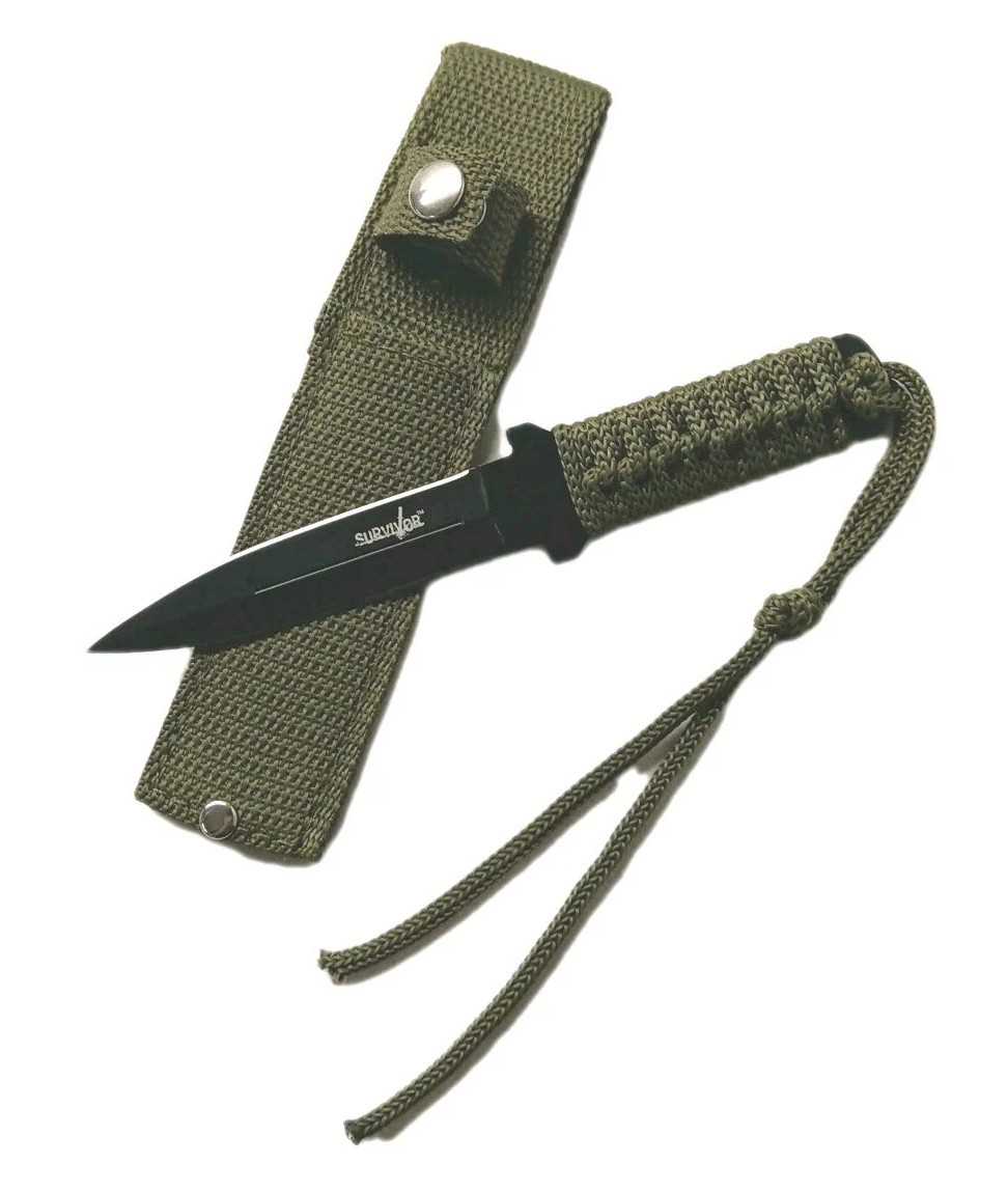 Survivor Full Tang Sharp Double Edge Fixed Blade Outdoor Survival Knife & Sheath