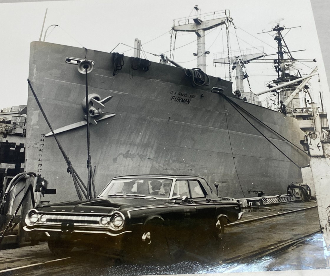 USN Navy US Naval Ship FURMAN Photo Picture Boat Officers In Car RARE T-AK-280