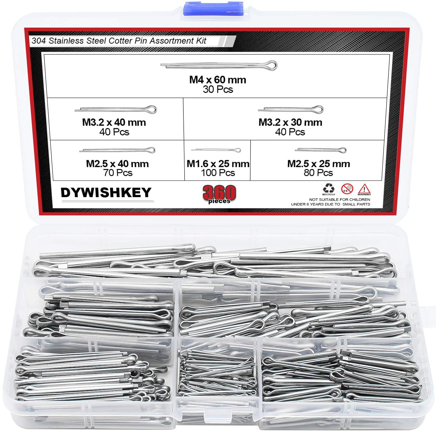 360PCS 304 Stainless Steel Cotter Pin Assortment Kit