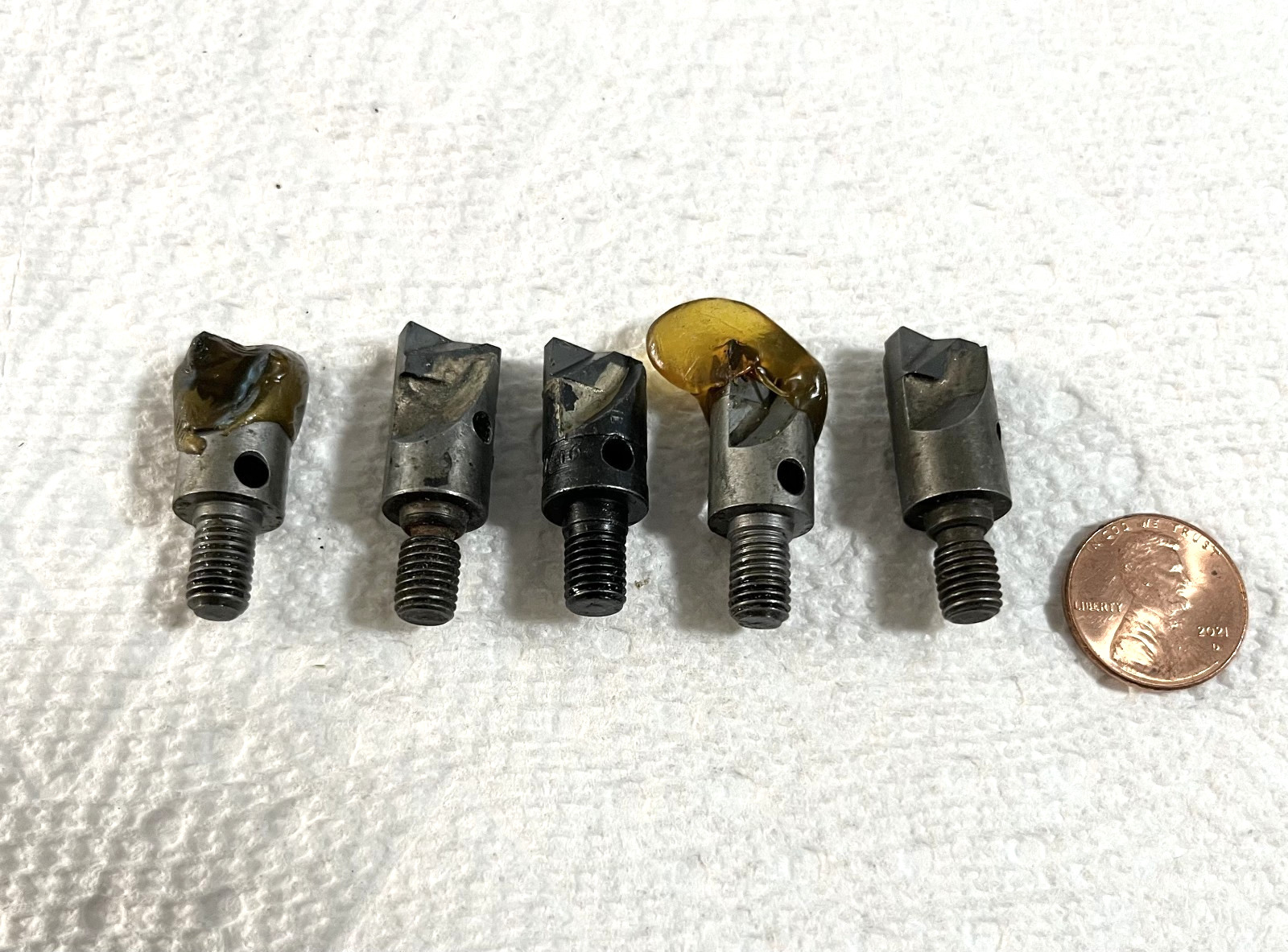 (5) 7/16" Carbide Tipped Rivet Shaver Bits 1/4-28 Threaded Aircraft Tools Lot