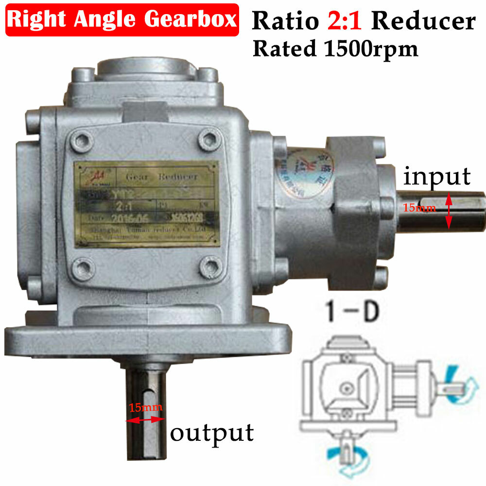 Ratio 2:1 Right Angle Gearbox Spiral Bevel Reducer with 2Keyed Shaft 15mm,DHL