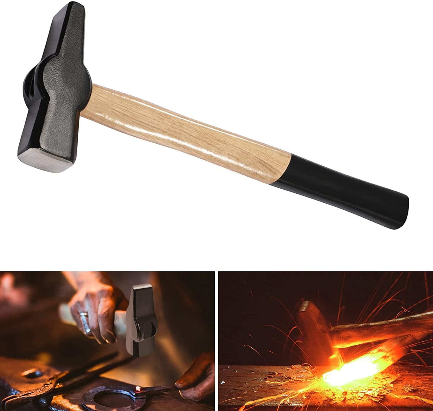 Blacksmith Hammer, Swedish Pattern, Cross Peen Hammer, Forged Alloyed Steel Head