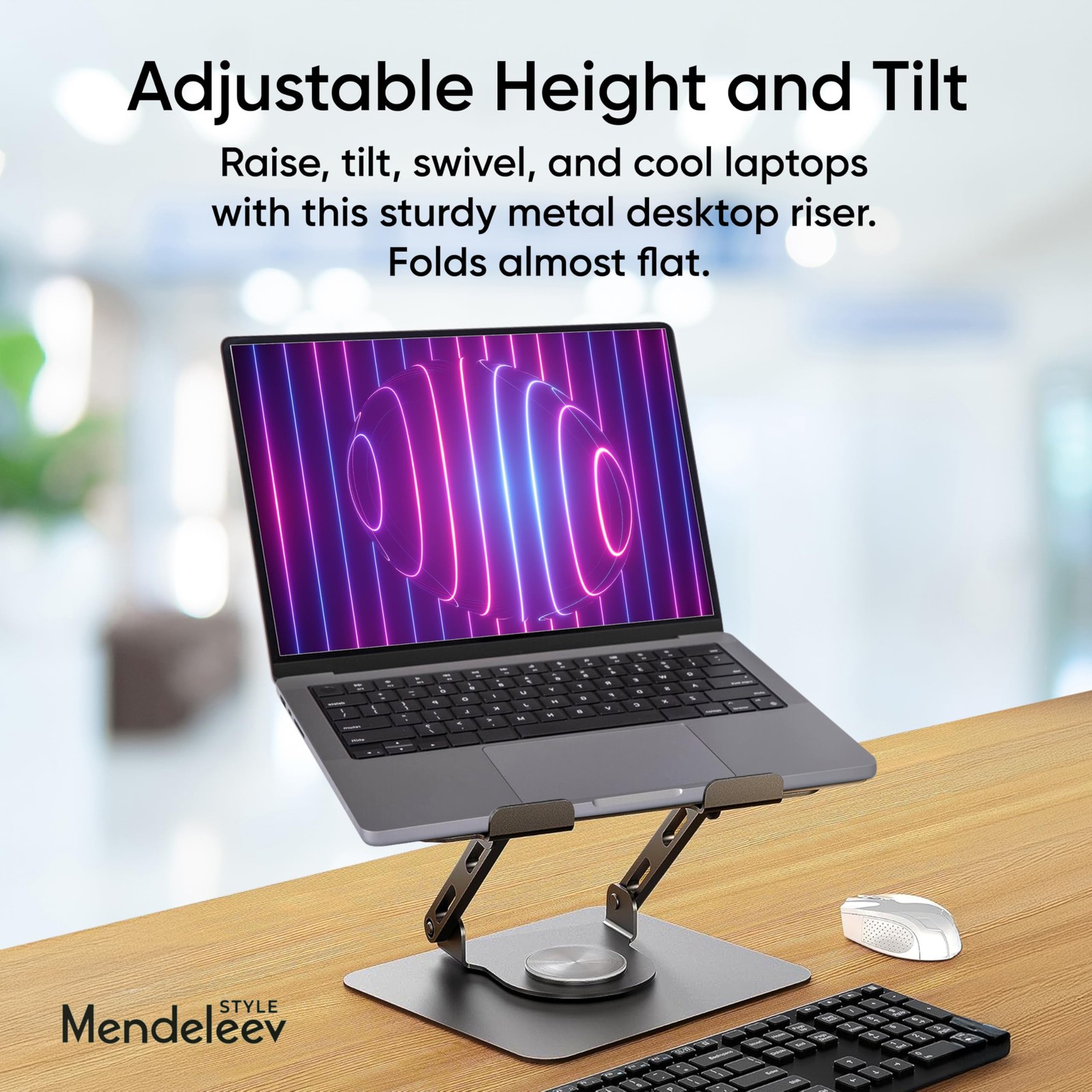 Laptop Stand Grey 360 Rotating Base Foldable Ergonomic Riser Notebook Holder