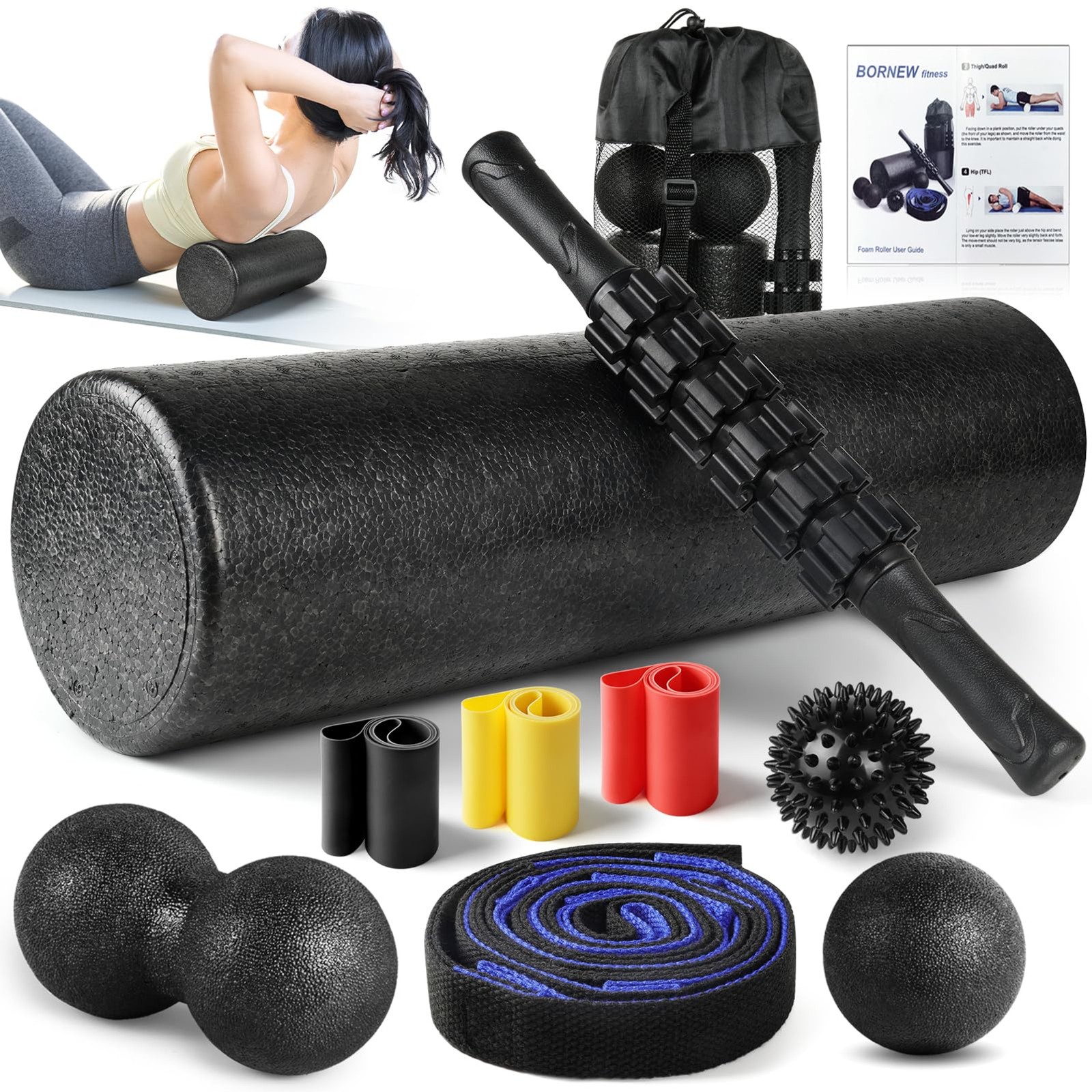 7 in1 Foam Roller Set for Deep Tissue Muscle Massager - High Density Back Roller
