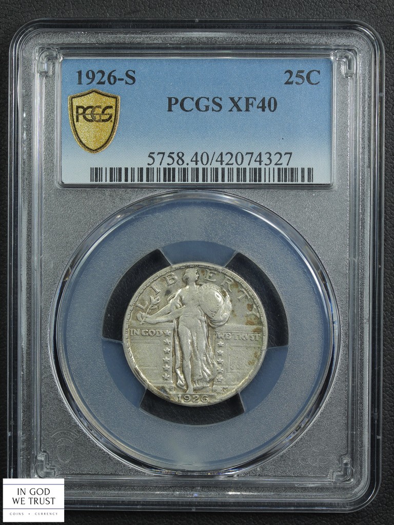 1926 S Standing Liberty Silver Quarter 25C PCGS XF 40