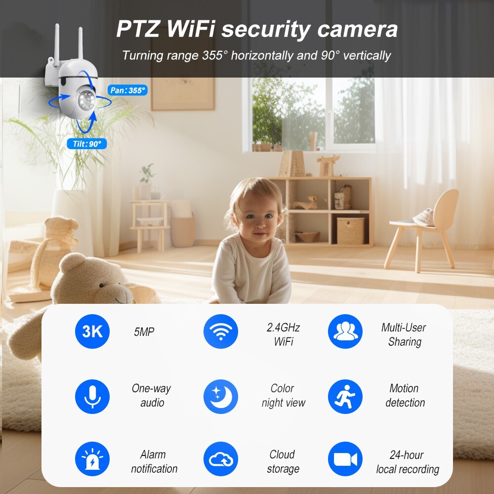 5PCS PTZ Wireless WIFI Security Camera 5MP Home System Color Night Vision