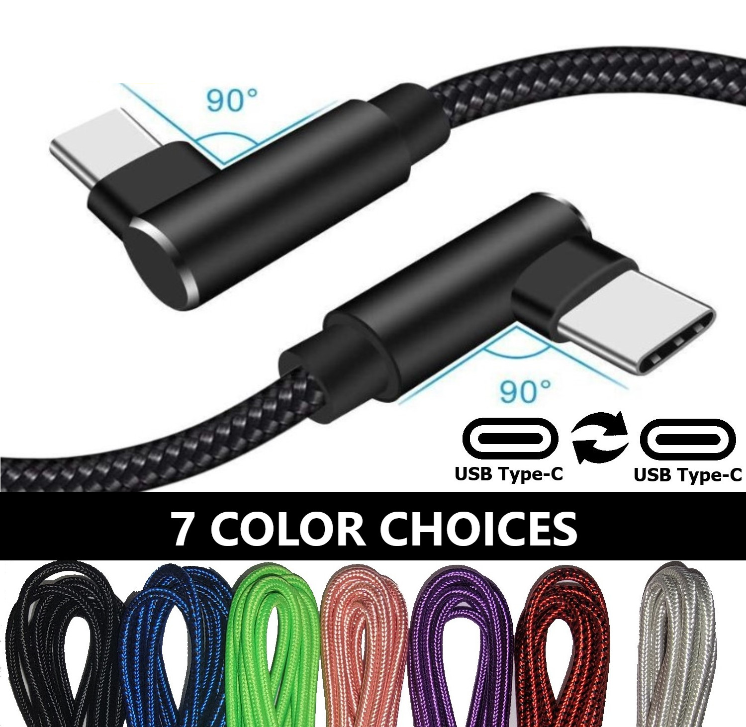 3 Pack USB C 6ft 90 Degree Angle Fast Cable Charger Nylon Braided USB Cord Long