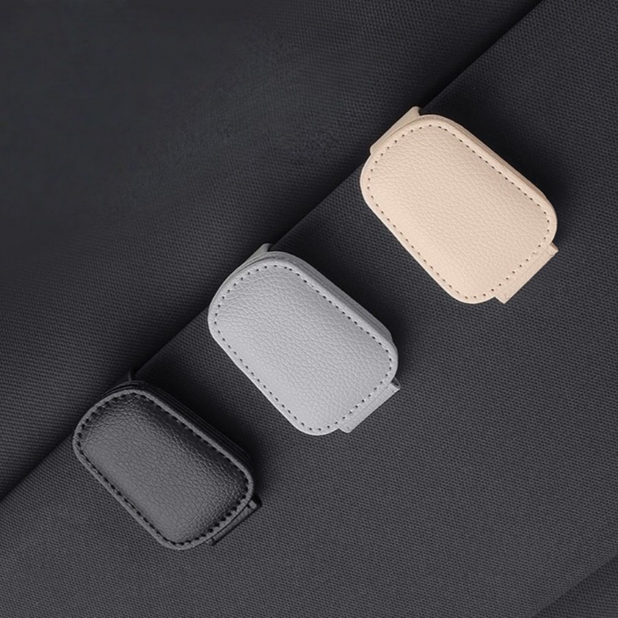2Pcs Leather Car Sun Visor Eyeglass Hanger Car Magnetic Glasses Holder Clip PU