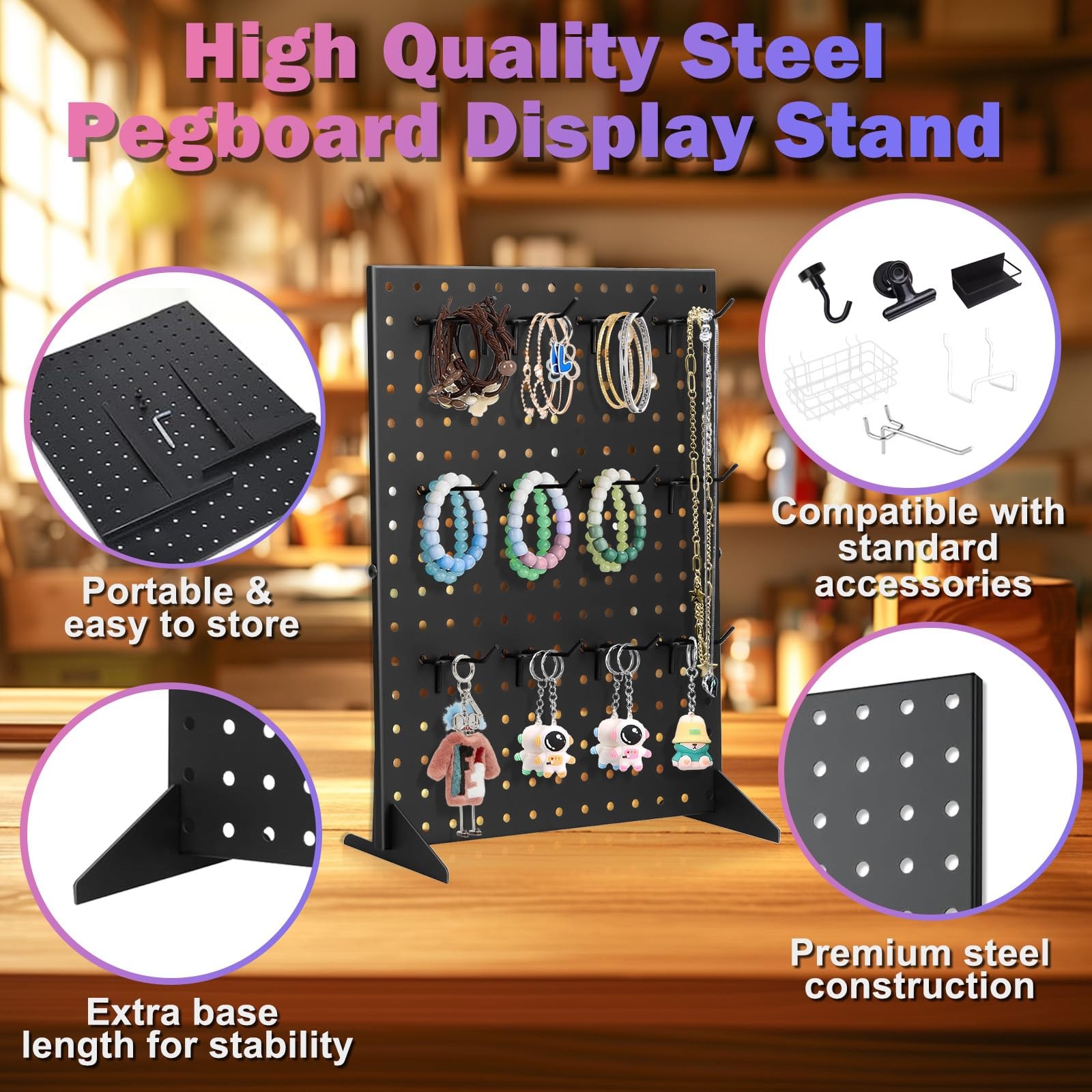 Peg Board Display Stand for Vendors with 12 Hooks Metal Tabletop Pegboard Dis...