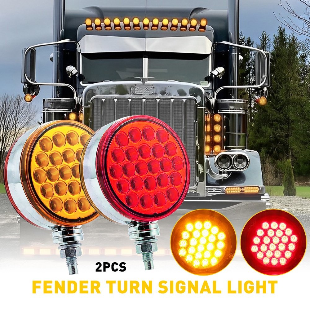 48 LED Round Dual Face Red/Amber Truck Trailer Fender Pedestal Turn Signal Light