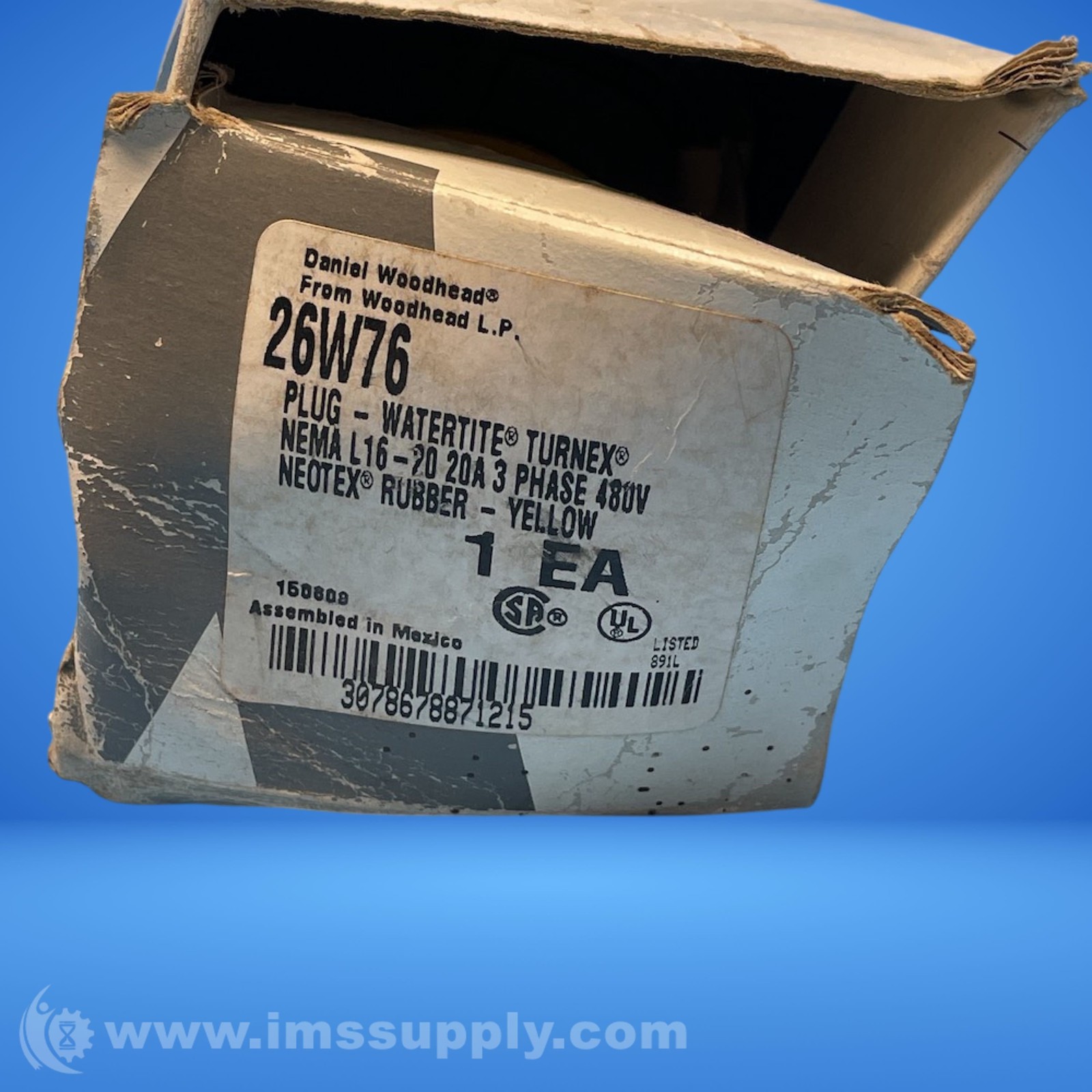 Woodhead 26W76 3 Pole 4 Wire Yellow Locking Plug 7974