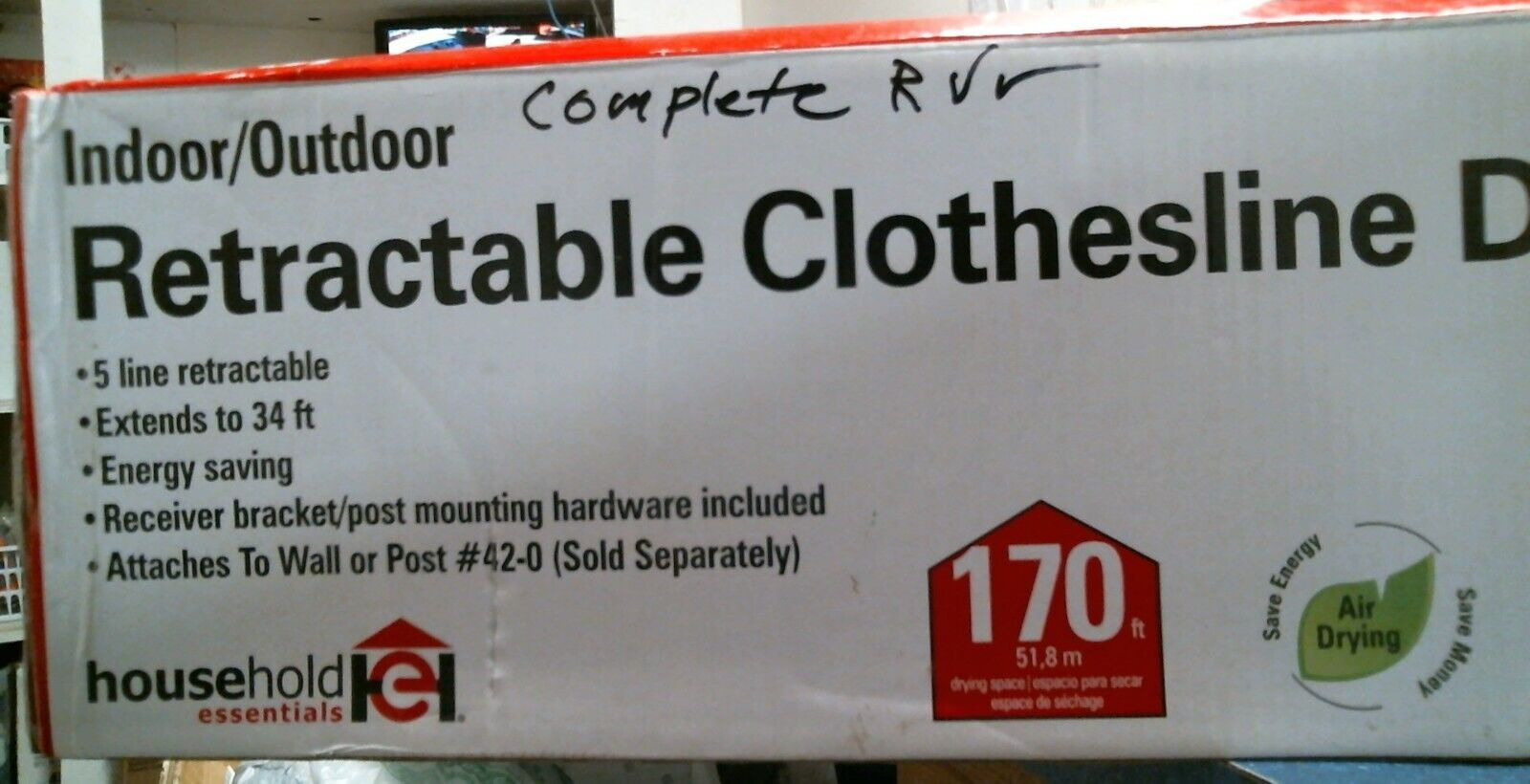 Household Essentials Indoor/Outdoor Retractable Clothesline Dryer (15700) FS
