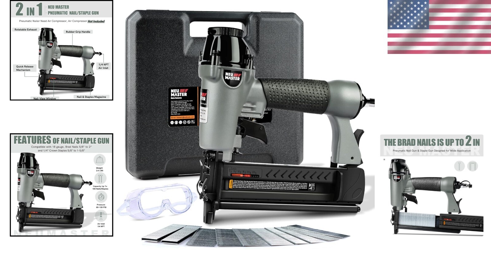 Complete Pneumatic Nail Gun Set with Carrying Case & Accessories - User-Friendly