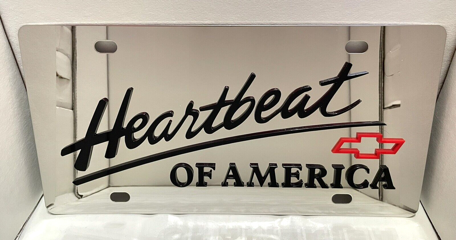 Chevrolet Heartbeat of America tag stainless steel chrome vanity license plate