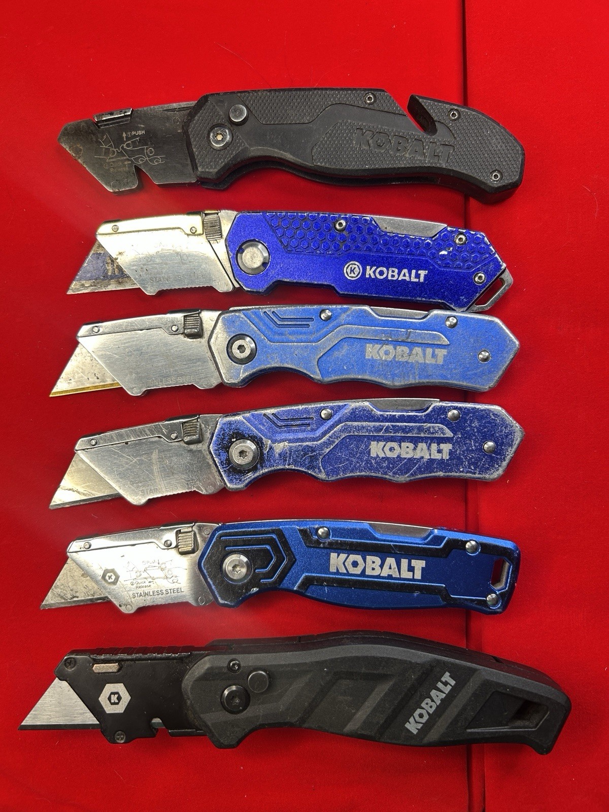 Kobalt TSA Lot Of 6 Folding Utility Knife Box Cutter Blue Black