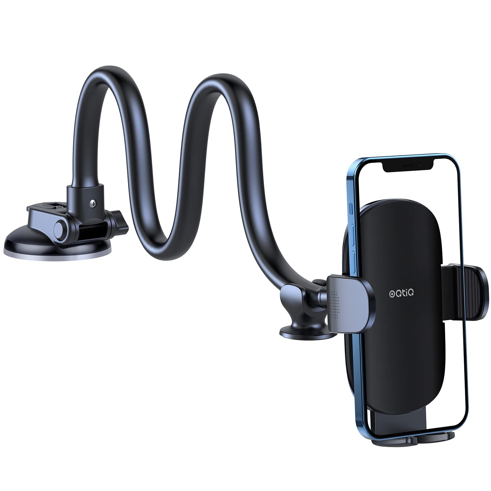 OQTIQ 13" Gooseneck Car Phone Mount – Windshield & Dashboard 13 inches, Black