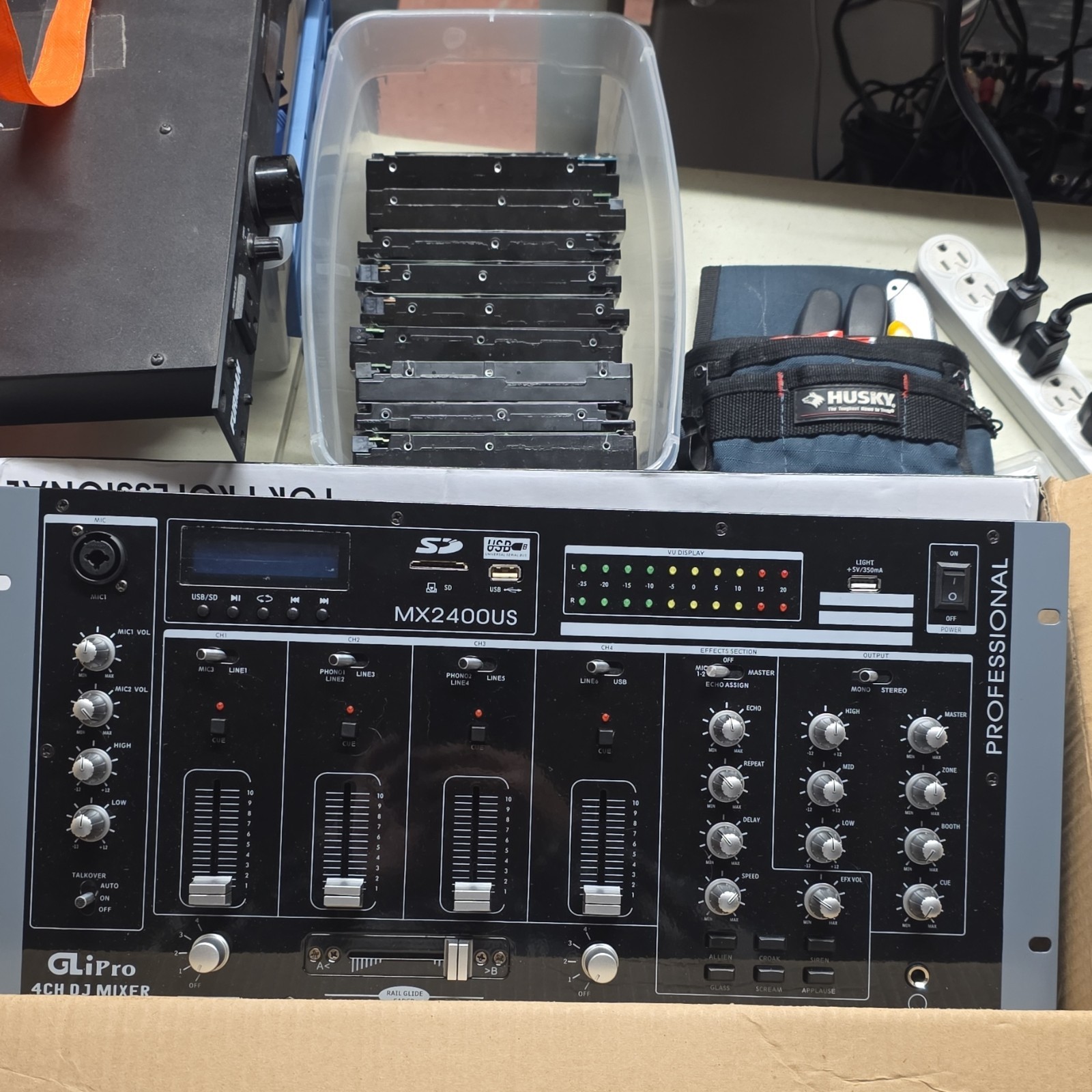 GLiPro MX2400US Rack-Mount DJ Mixer, 4-Channel, USB/SD, DSP Effects