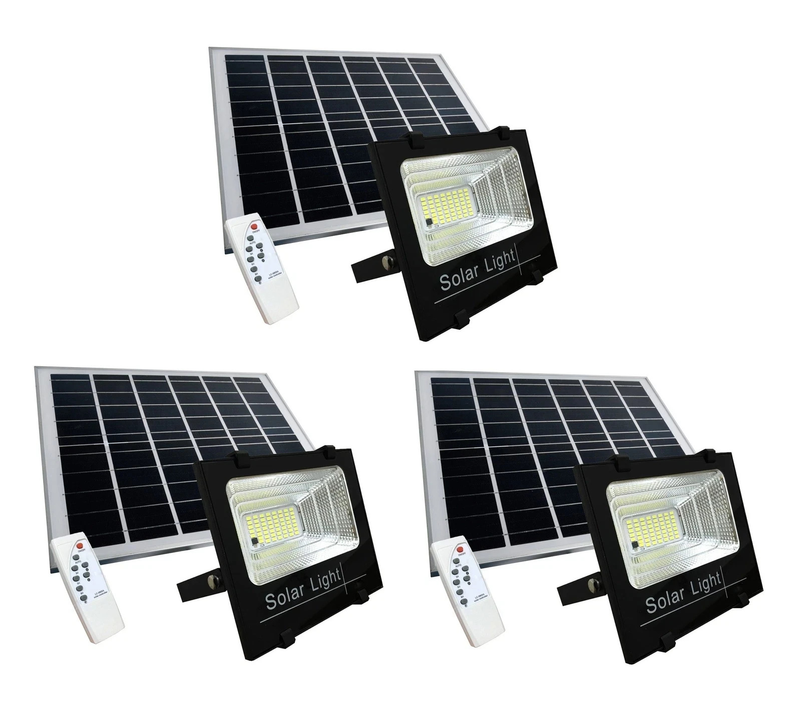 3 x 100W LED spotlight white light with solar panel sensor and remote control