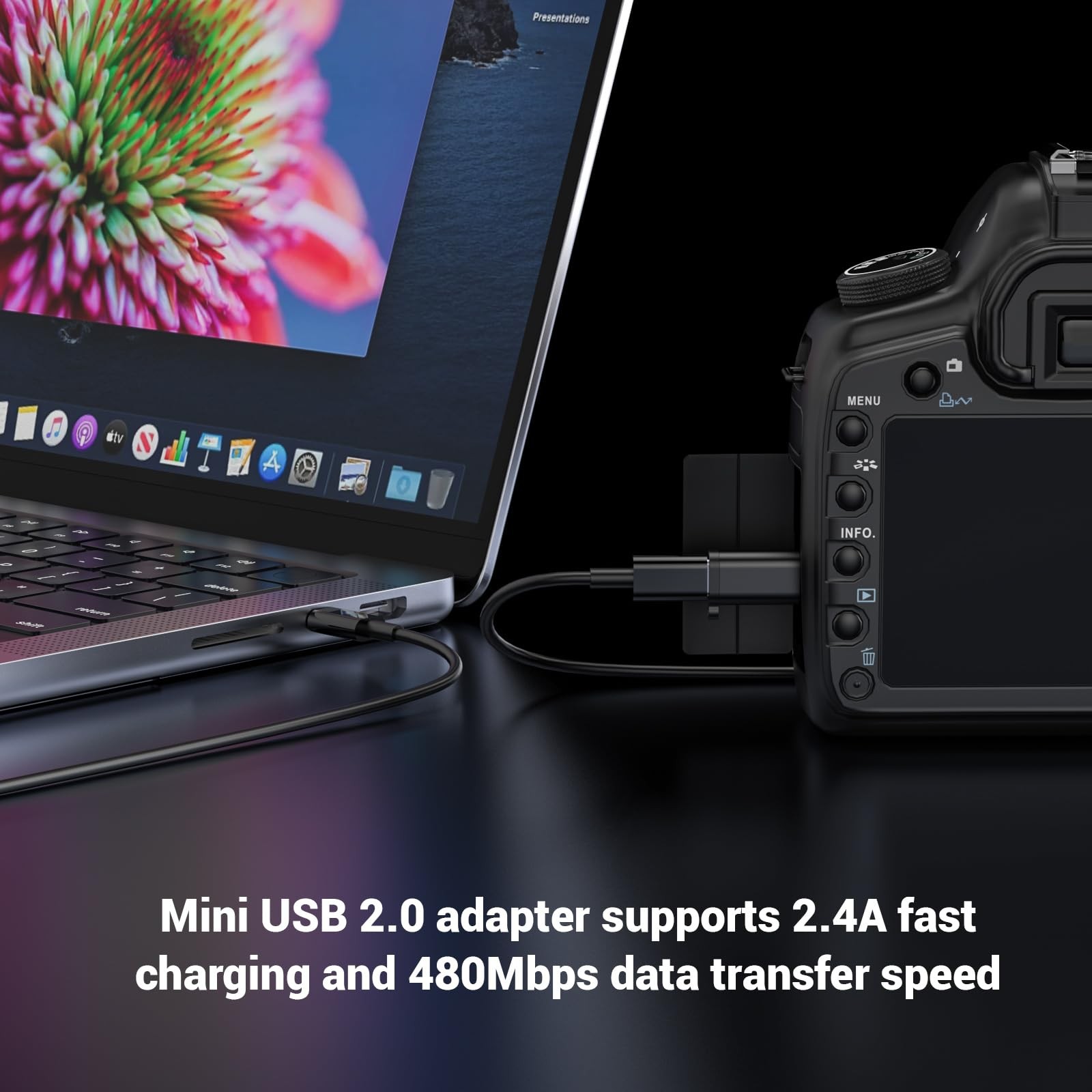 USB Mini Adapter,USB-C to Mini-USB Adapter, Type C Female Black