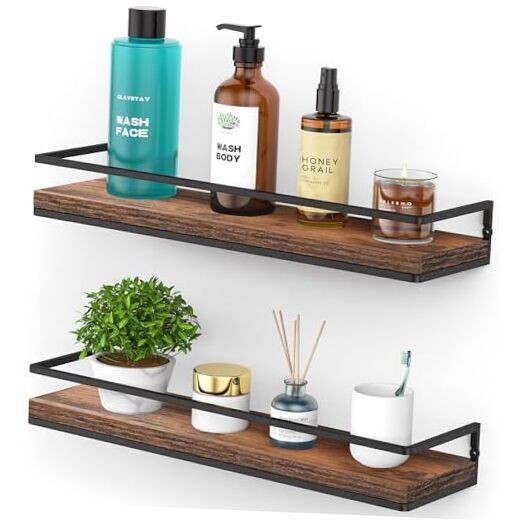 Floating Shelves Wall Mounted Set of 2, Rustic Wood Wall 2 Pack Rustic Brown