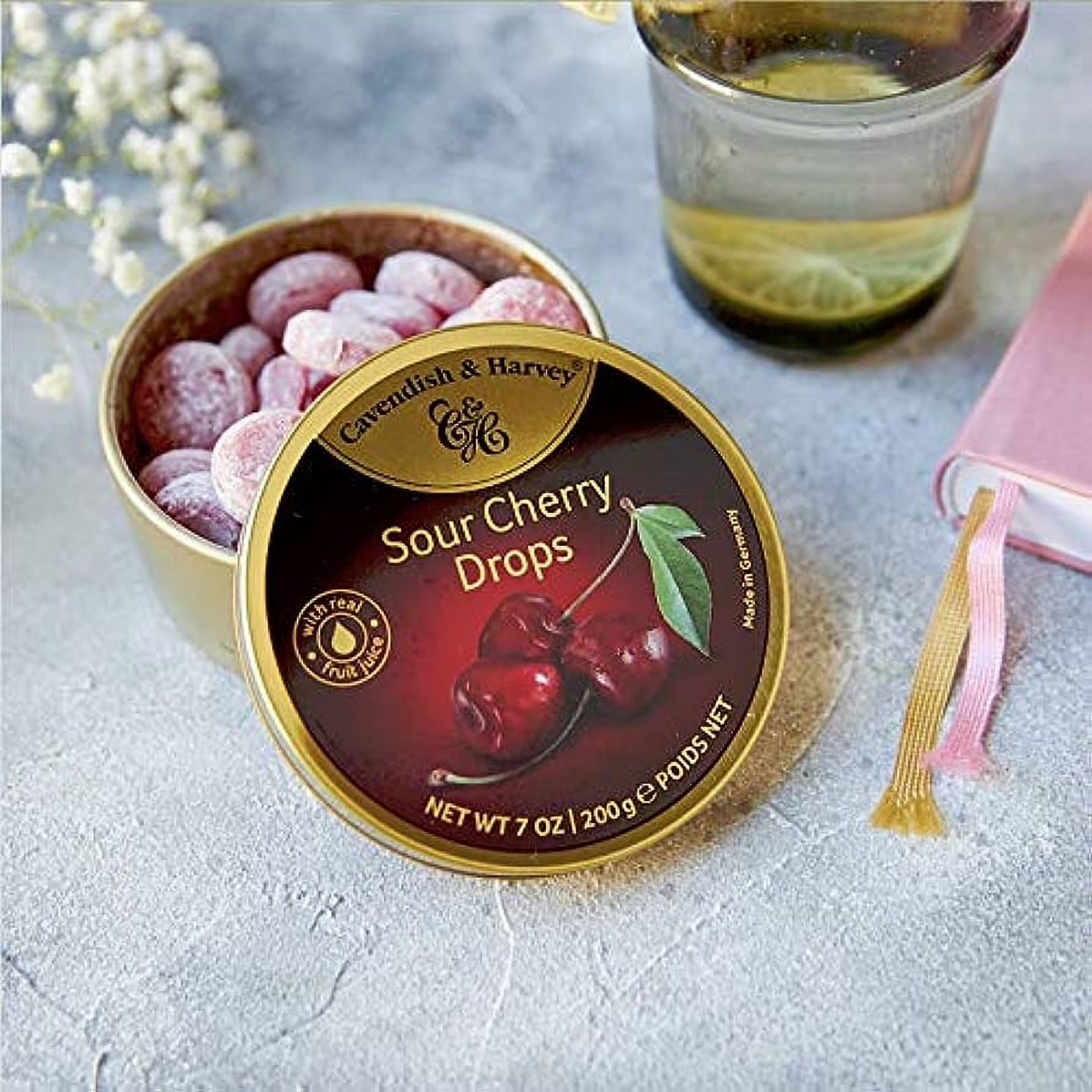 Cavendish & Harvey Sour Cherry Drops - 7oz (200g) Tin | Real Fruit Juice