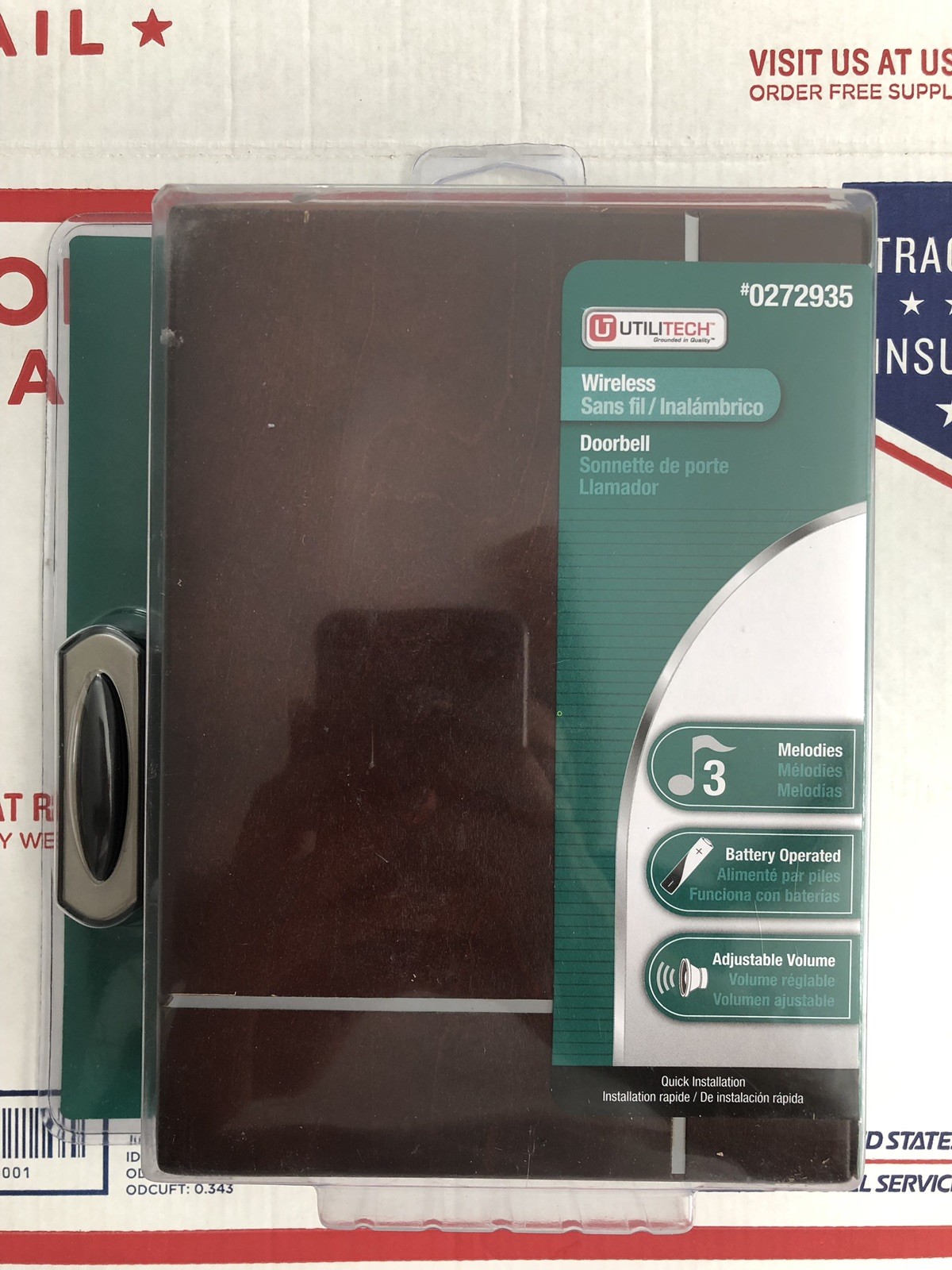 Utilitech Wireless Doorbell Pkg 0272935 Quick Install 3 Melodies Brand New