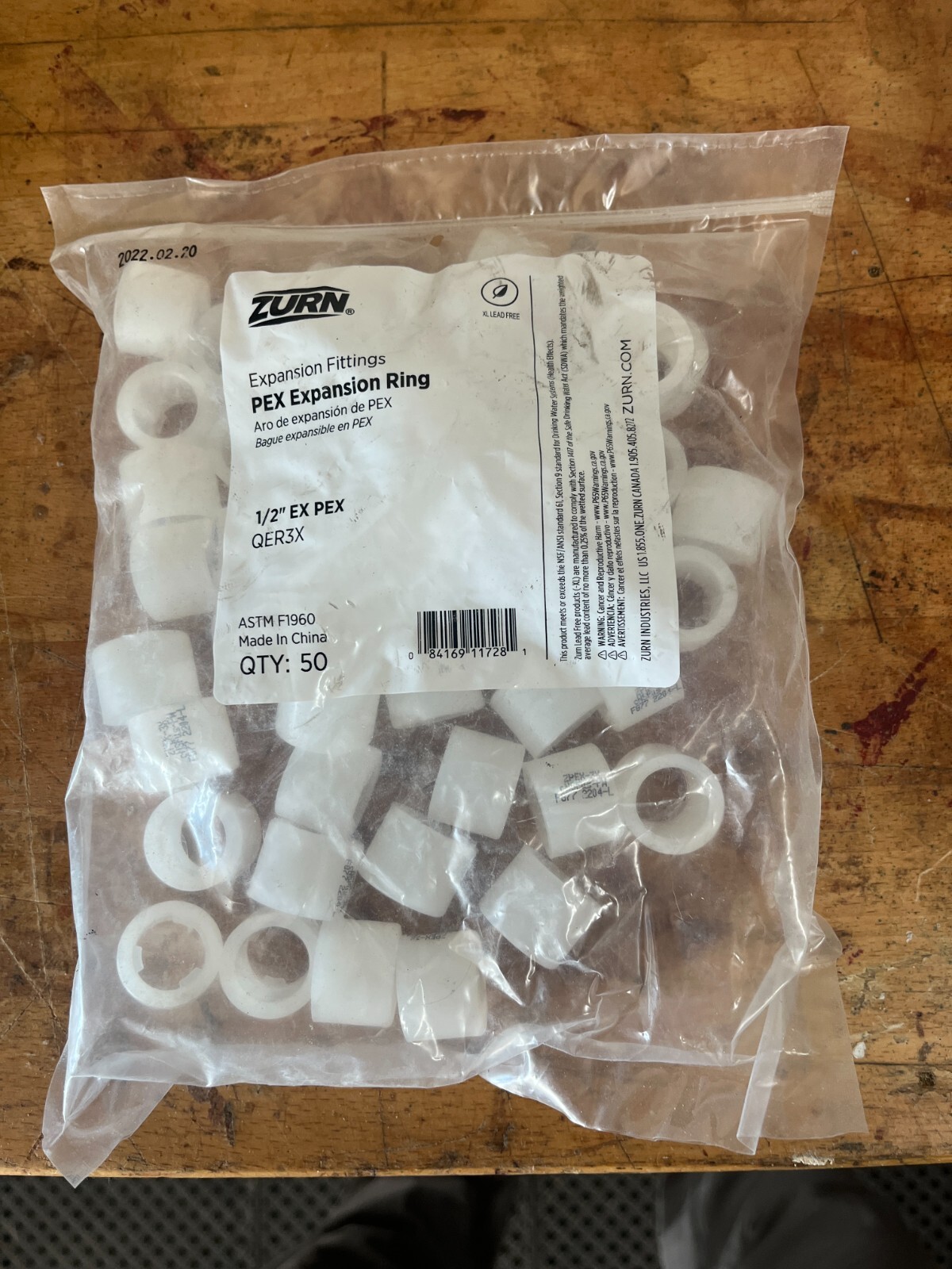 BAG OF 50 ZURN PEX EXPANSION RINGS 1/2" PEX EXPANSION RINGS HALF INCH QER3X