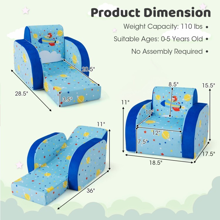 3in1 Convertible Lightweight Kids Sofa Chair kids Sofa Bed Living Room Gift Kids