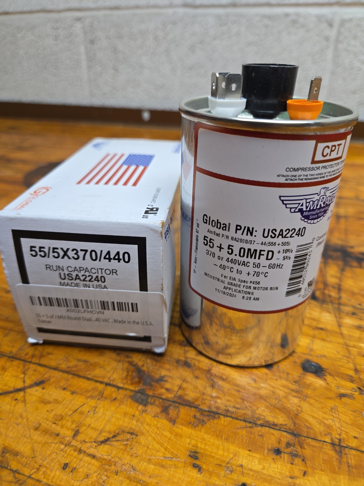 AmRad Round Run Capacitor 55/5 MFD 370/440 VAC USA2240