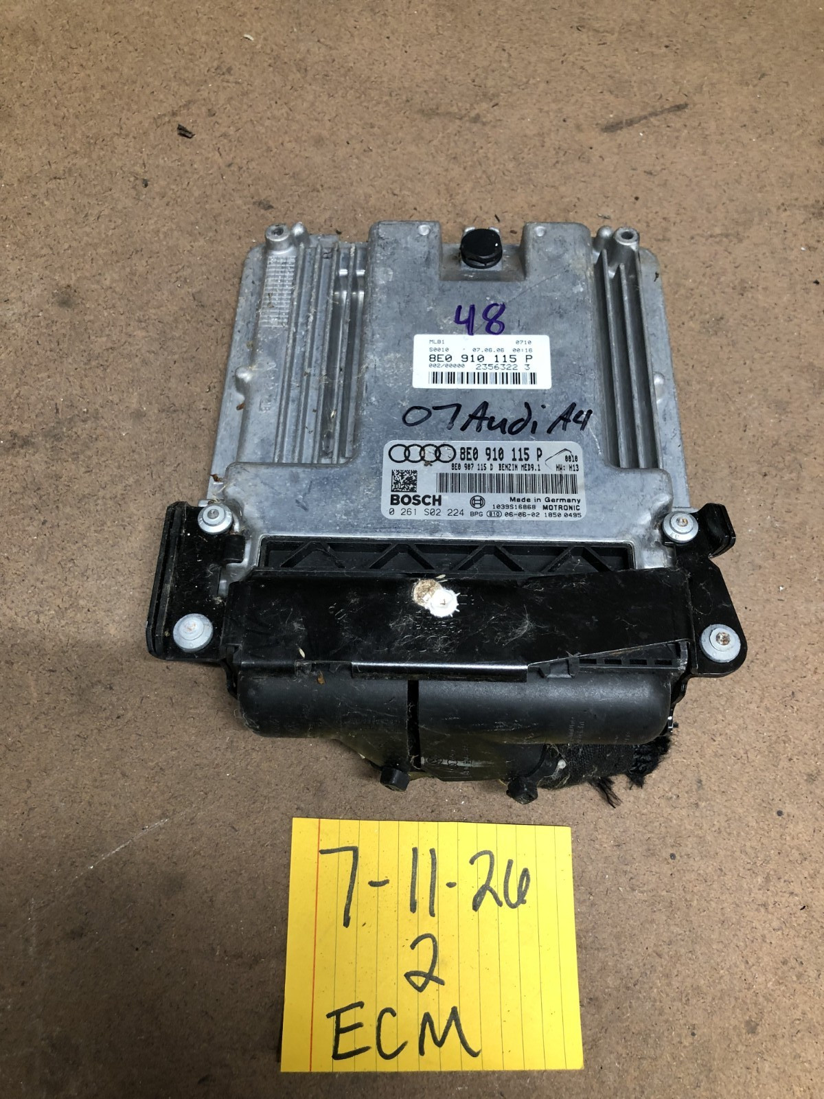 2007 Audi A4 Engine Computer Control Module ECU ECM PCM - 8E0 910 115 P Plugs