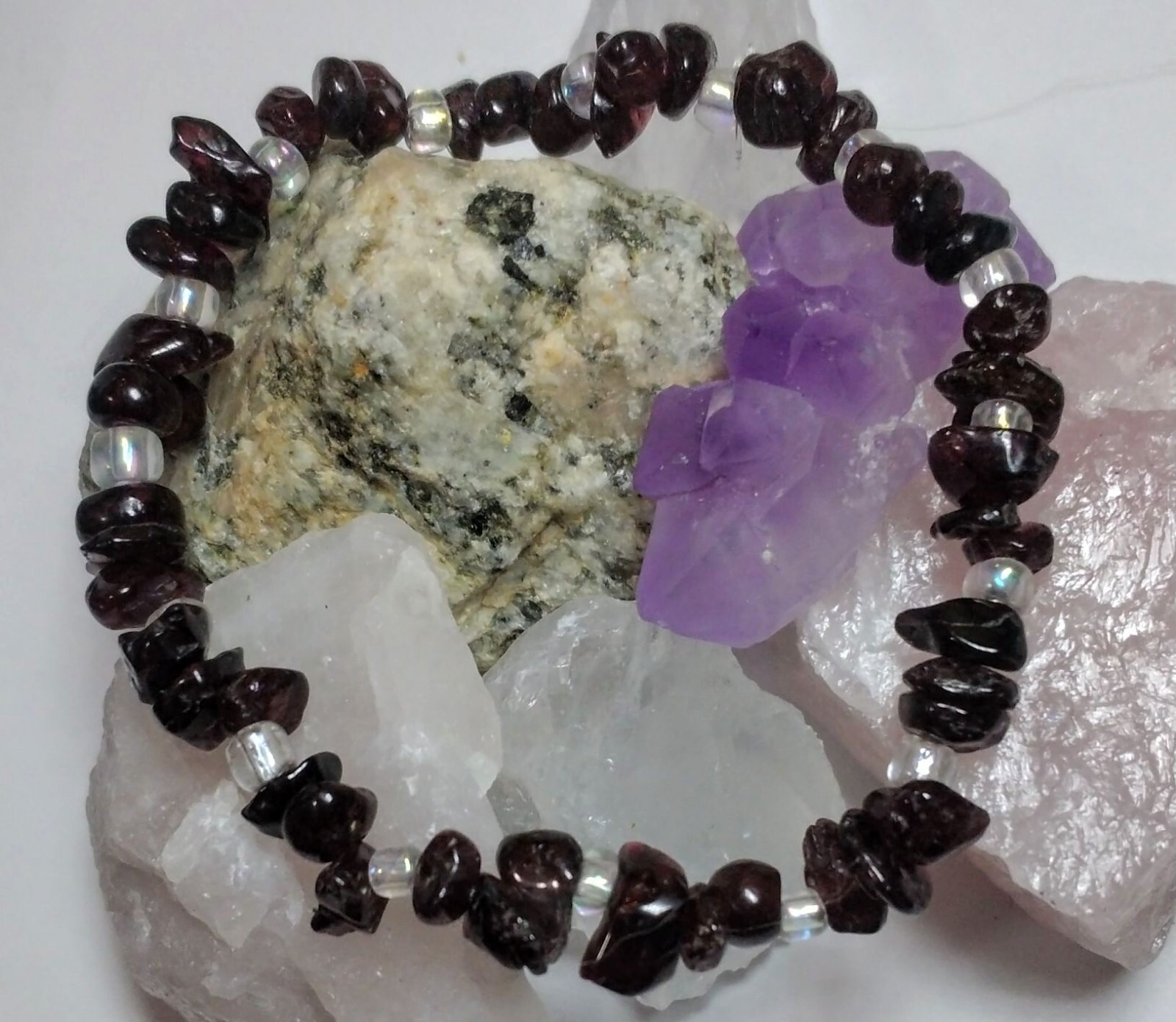 Red Garnet Stone Chips Stretchable Bracelet