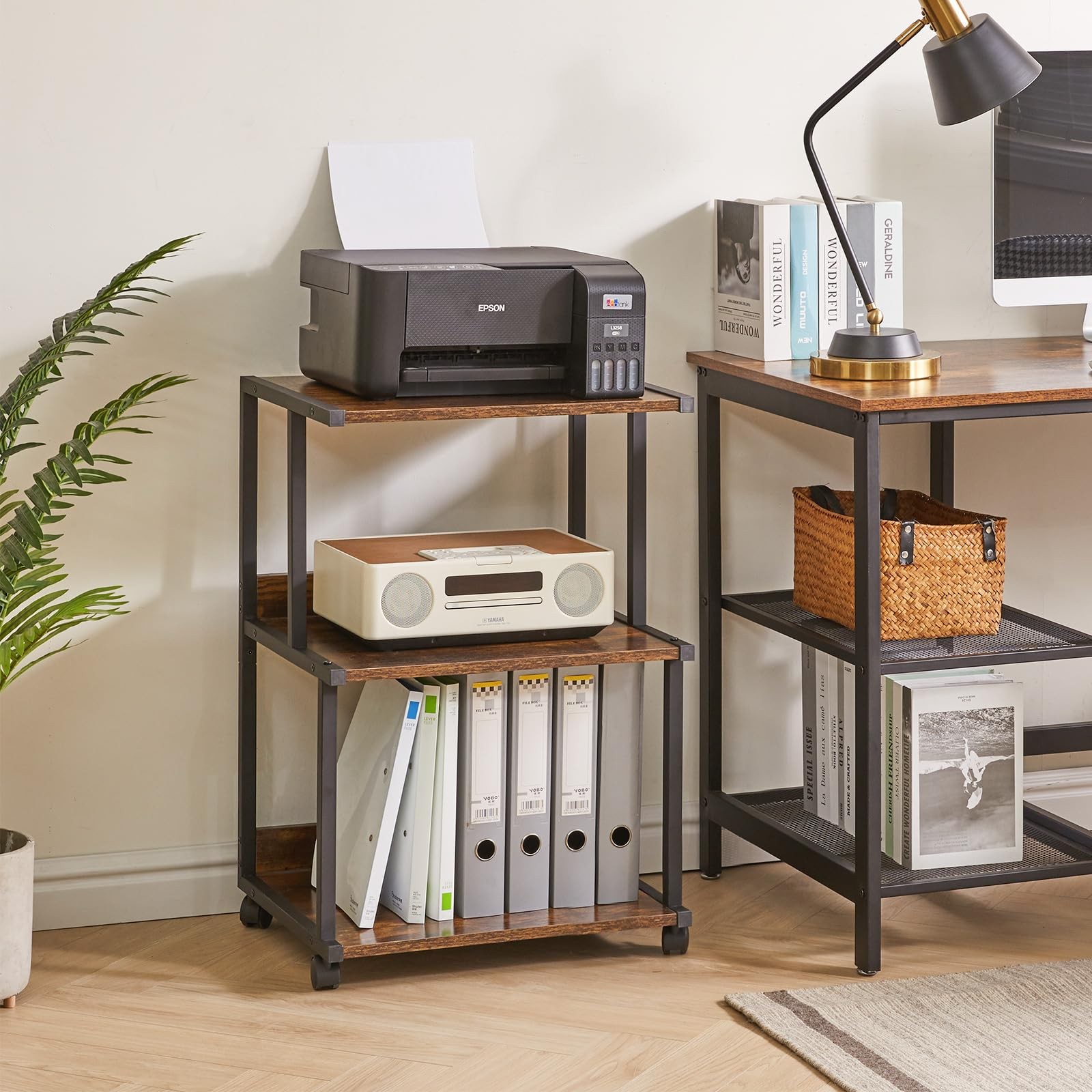 Printer Stand with Storage Shelf,3 Tier Printer Table with Wheels,Printer Cart f