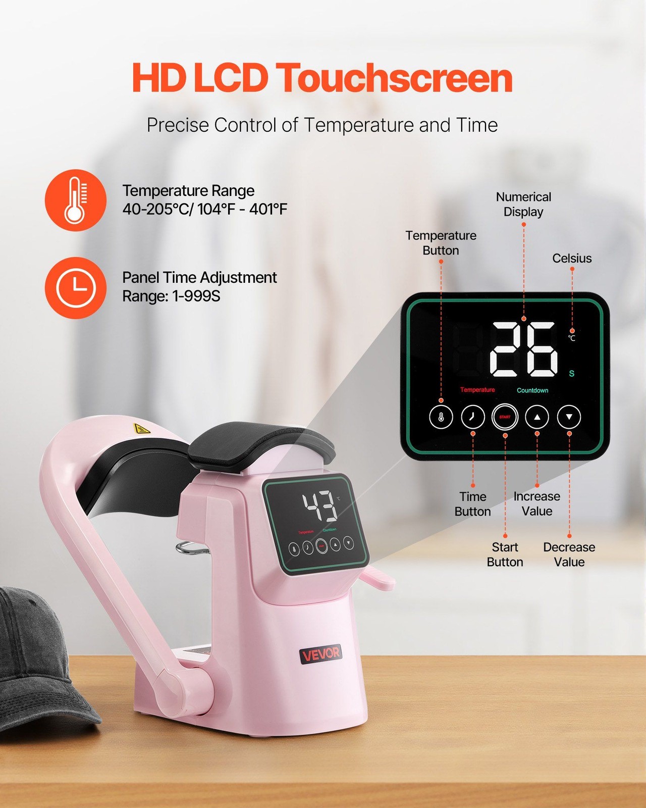 Touchscreen Hat Heat Press Pink - Auto Machine w/2 Interchangeable Platens
