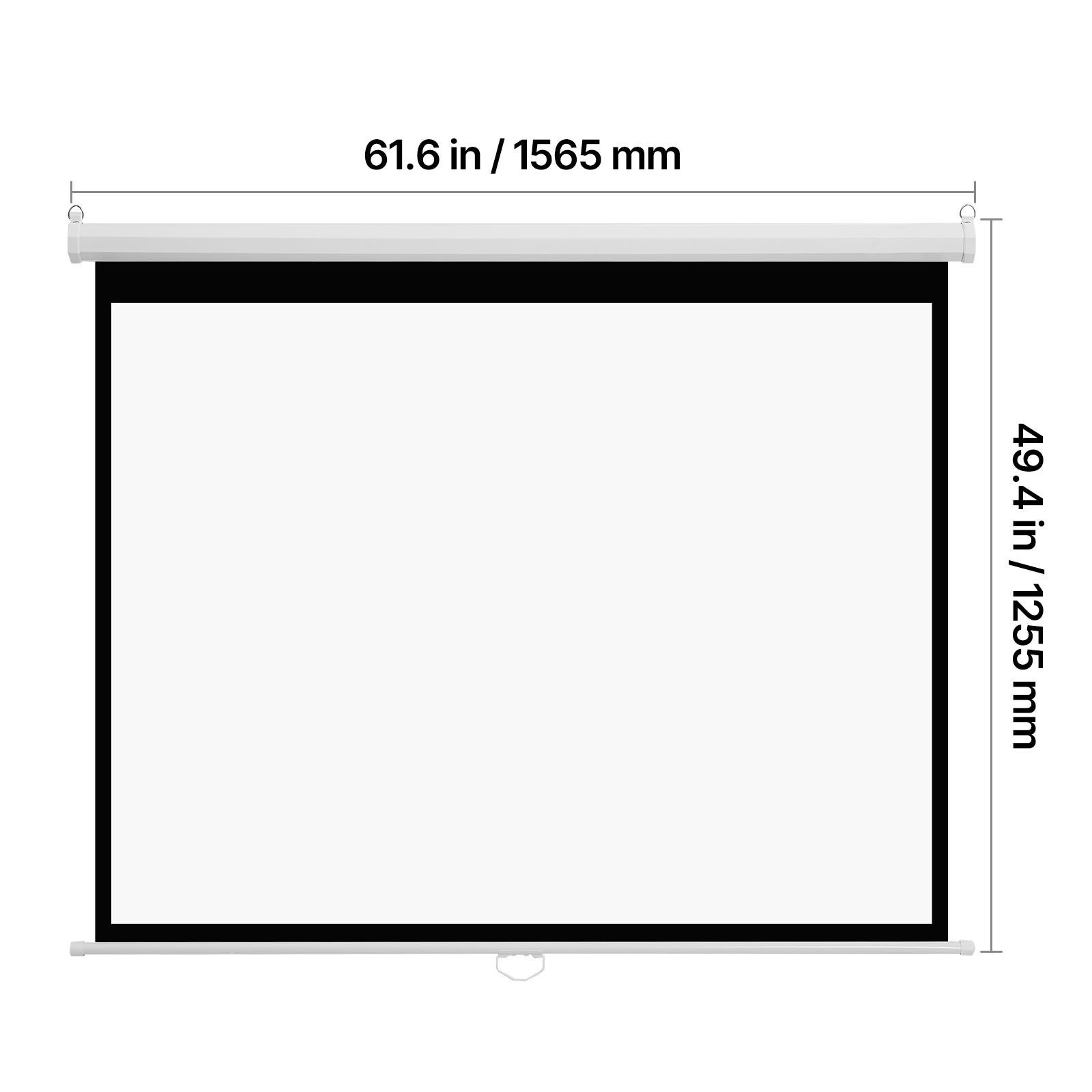 72in Retractable Projector Screen 4:3 HD Pull-Down Wall Mount