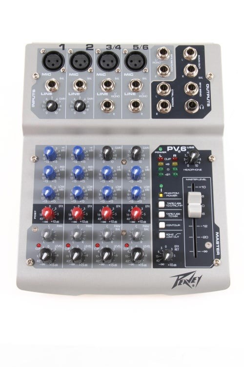 Peavey PV6 USB 6-Channel Compact Mixer Audio Interface No Power Supply