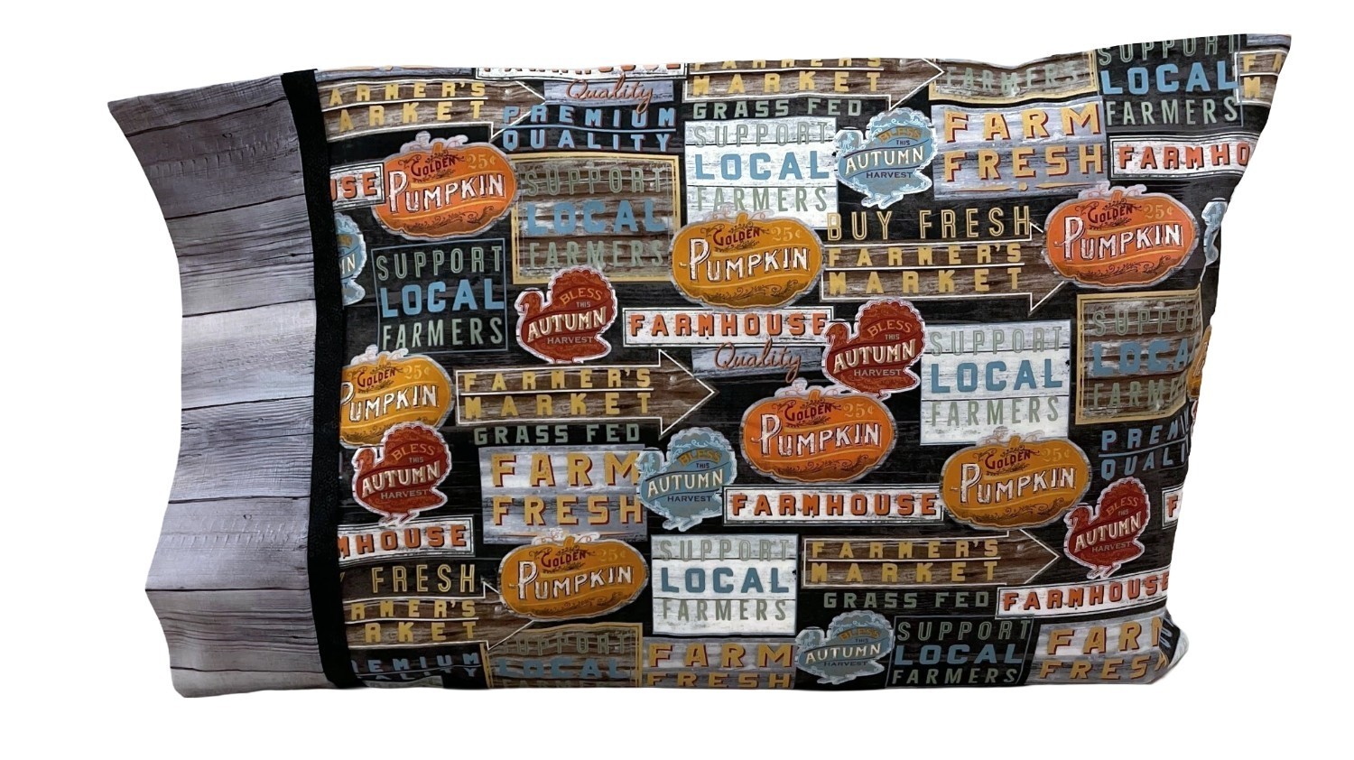 Autumn Pumpkin Farmer's Market signs Barnwood print, 100% Cotton Pillowcase