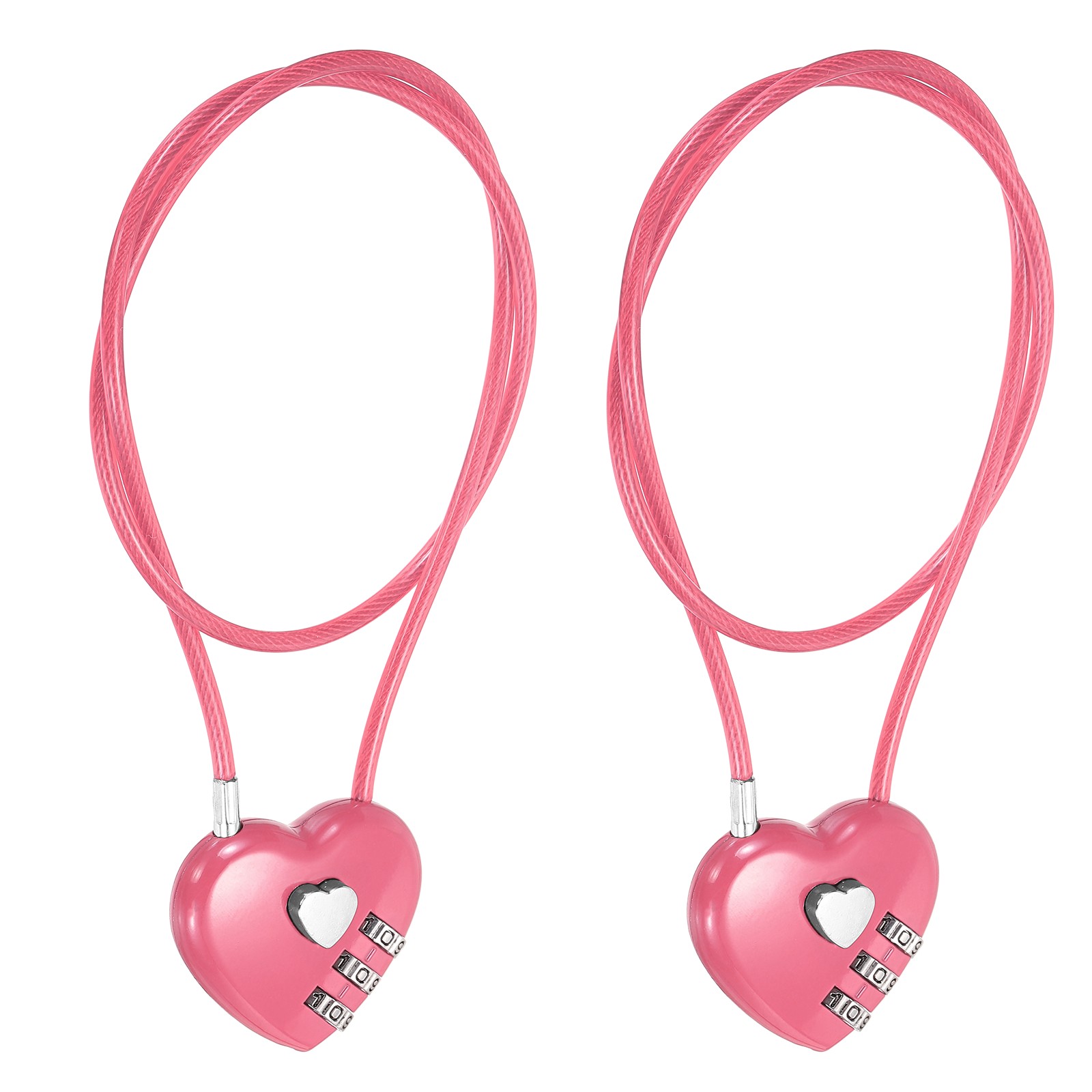 Combination Padlock (19.7 Inch, Pink)(2 Pcs), 3-Digit Heart Shaped Combo Padlock