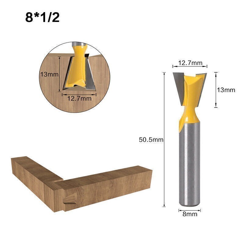 Durable 8mm Shank Carbide Dovetail Joint Router Bit Set Woodworking Cutter Tool