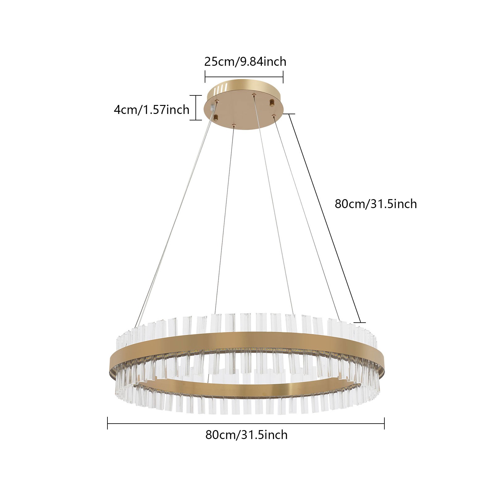 Modern LED Chandelier Crystal Pendant Lamp Round Ceiling Light Ring Adjustable