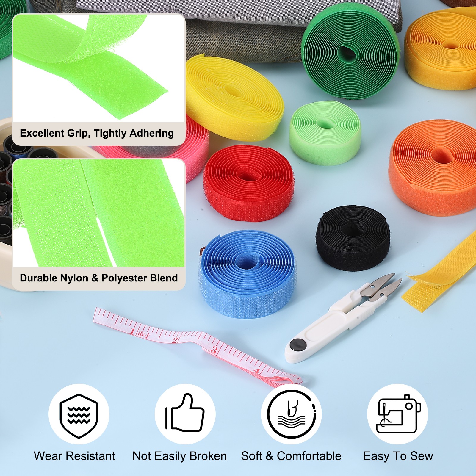 1.5 Yard 3/4 Inch(20mm) Width Sew on Hook and Loop Strips Non-Adhesive, Green