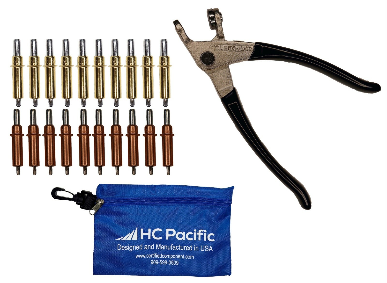 10 each C1/8 & C3/16 Cleco Fasteners (Made in USA) w/ Pliers & Pouch