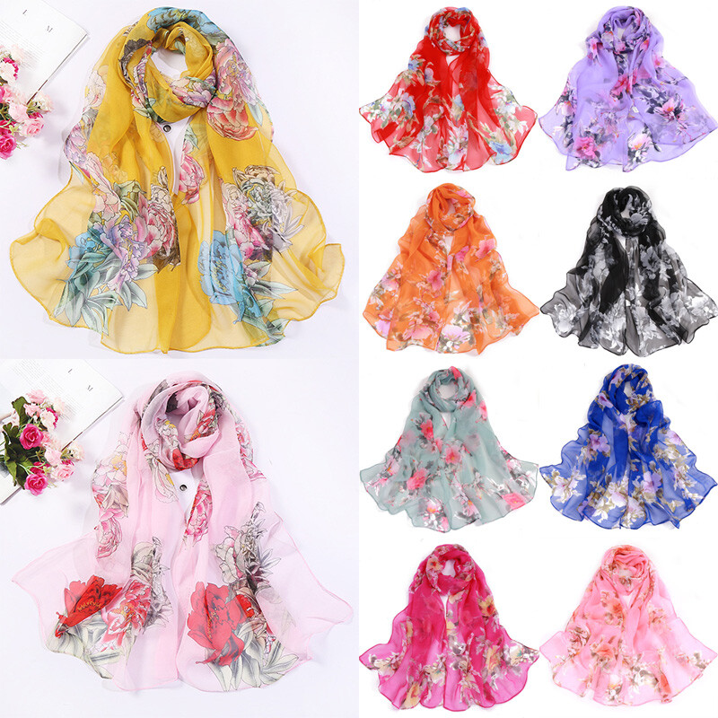 Long Soft Chiffon Scarf Plain Sheer Wrap Shawl Womens Large Stole Neck Scarves⊥