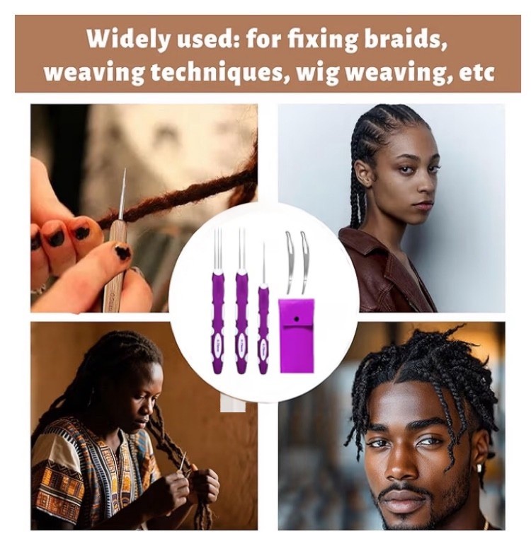 5pcs Dreadlock Crochet Hook 1,2&3 Needle Set Braiding Hair Making Tool Kit 0.75