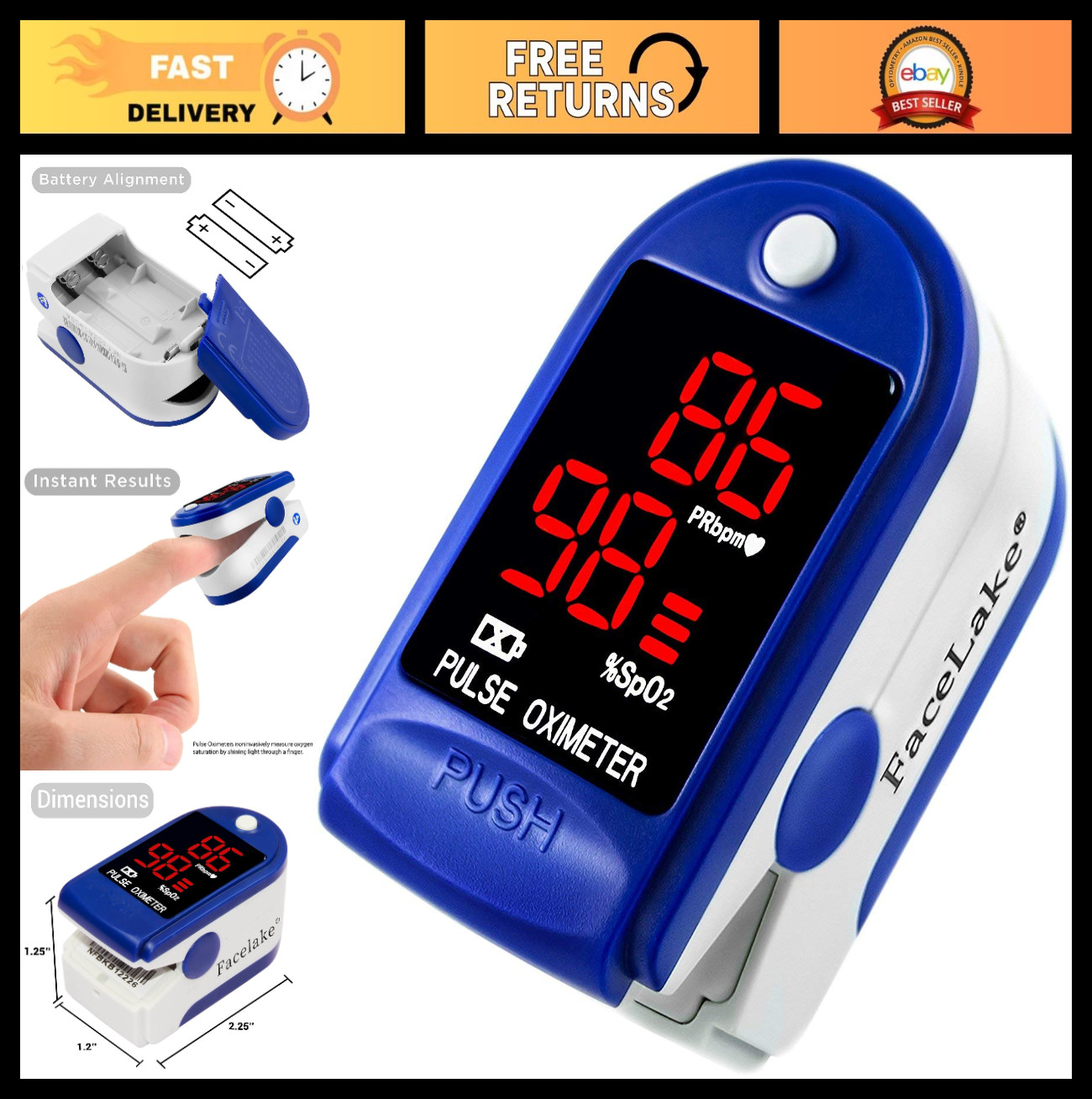 Fingertip Pulse Oximeter with Carrying Case, Batteries, Lanyard & Warranty - Blu