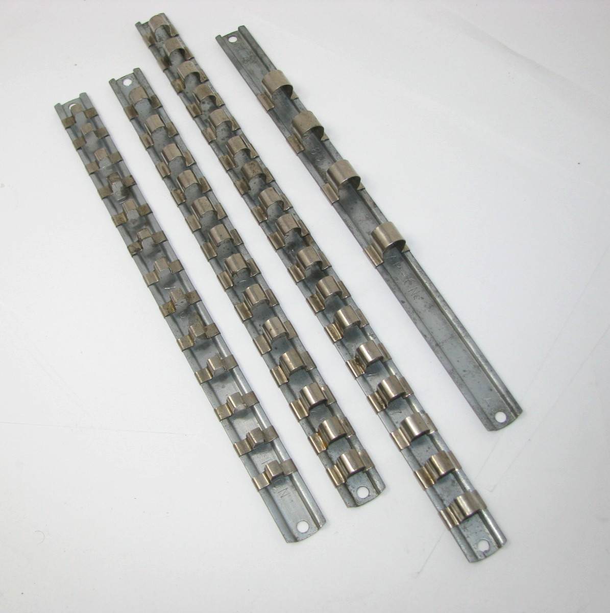 SNAP-ON 3/8" 1/2" 1/4" DRIVE 4 METAL SOCKET RAILS 10-1/4" #A269, 13-1/4" #A267