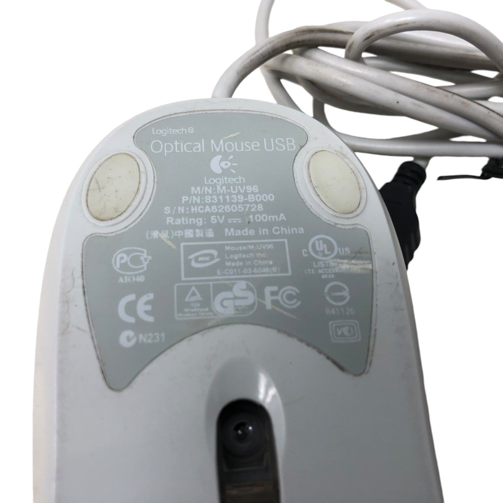 VTG Logitech Optical White Mouse Model M-UV96 USB