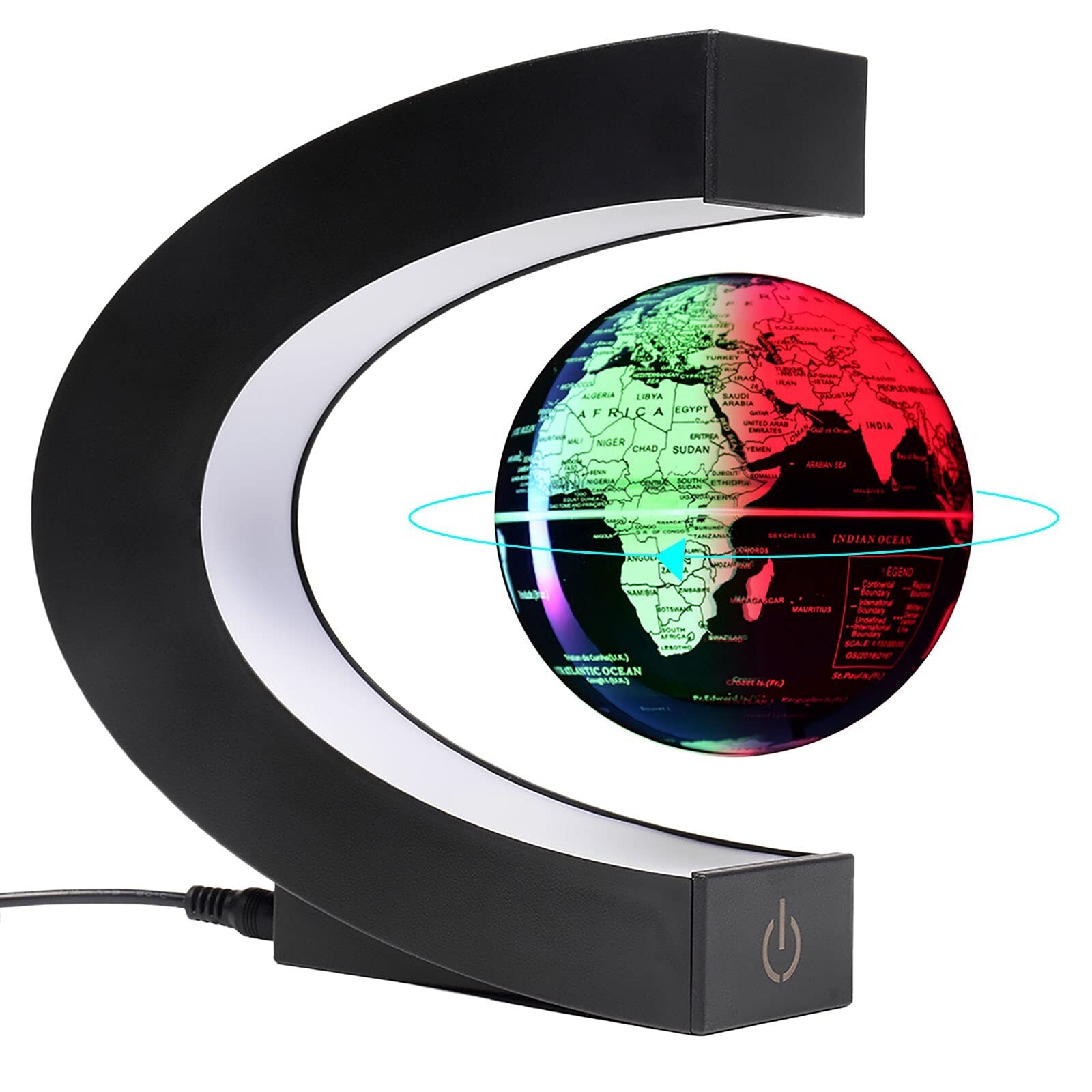 Magnetic Levitation Floating Rotating 3in World Globe With Colored Lamp And T...