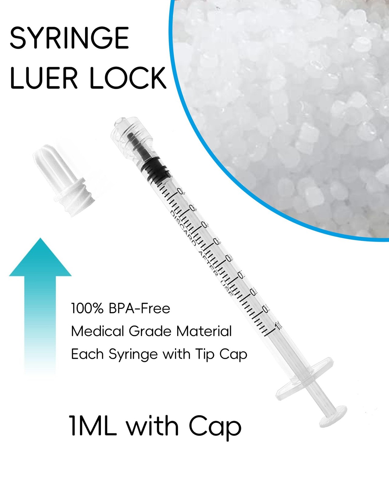 1ml Luer Lock Syringe without Needle - 1cc Plastic Syringes, 1ML, transparent